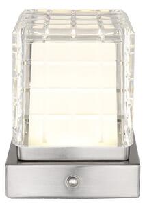 GLOBO 21009W LUNKI dotyková stolní lampička LED V100mm 2,5W/206lm 2700+6500+4000K matný nikl, průhledná, včetně baterie CR18650 1800mAh 3,7V, USB-A 2.0 - USB-C