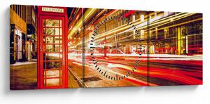 Obraz - červená telefonní budka (s hodinami) (90x30 cm)