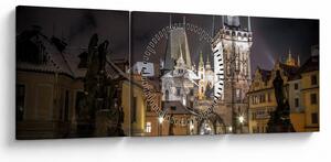 Obraz nasvětlené Prašné brány (s hodinami) (90x30 cm)