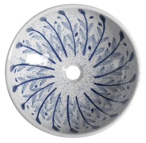 Sapho PRIORI keramické umyvadlo na desku, Ø 41 cm, bílá s modrým vzorem