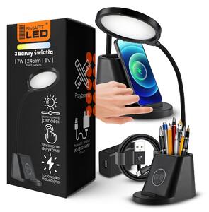 LED stolní lampa, s bezdrátovým nabíjením, s dotykovým ovládáním, 3 režimy barvy světla, s organizérem