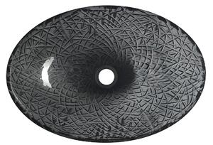 SAPHO PURUS skleněné gravírované retro umyvadlo na desku, 50x36 cm, černá TY305SG