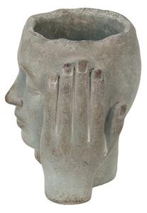 Šedý cementový květináč hlava ženy v dlaních - 18*17*21 cm