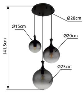 GLOBO 15885-3H DALTON závěsné svítidlo D390mm 3xE27 černá, kouřová