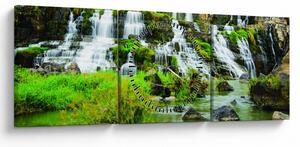 Obraz - vodopády se zelení (s hodinami) (90x30 cm)