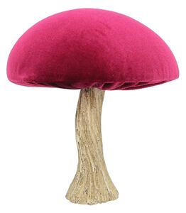 Dekorace Velvet Mushroom 17 cm ruby