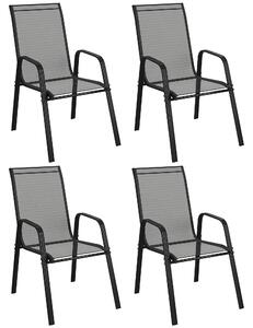 Outsunny sada 4 stohovatelných zahradních židlí s opěrkami, kovový rám a voděodolné Textilene — na terasu, balkon, 54 × 75,5 × 95 cm | Aosom