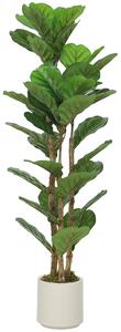 HOMCOM 120 cm (47,2") vnitřní umělý fíkovník, 45 listů, plastový květináč a masivní dřevěný kmen — zelená umělá rostlina do bytu, kanceláře i obýváku