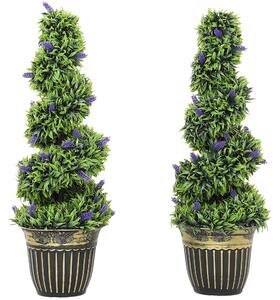 HOMCOM 2× spirálové buxusy 90 cm s levandulí a závaženými květináči, UV‑odolné umělé rostliny do domu, kanceláře a zahrady — zelená a modrá | Aosom