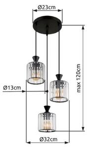 GLOBO 15742-3 JORDANA závěsné svítidlo D320mm 3xE27 černá, průhledná