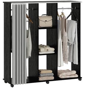 HOMCOM dřevěná mobilní dvoudílná šatní skříň s 6 kolečky, černá — 120 × 40 × 128 cm | Aosom