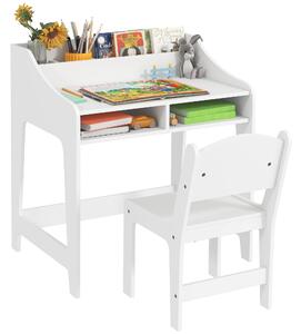 AIYAPLAY dětský stůl a židle pro 3–8 let, bílý — stůl s úložnými přihrádkami a ergonomickou židlí | Aosom