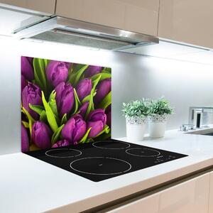 Skleněné deska do kuchyně Fialové tulipány 60x52 cm