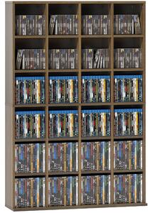 HOMCOM police na CD a DVD — pojme až 456 CD / 336 DVD, 24 nastavitelných přihrádek, 89 x 20 x 130,5 cm, hnědá | Aosom