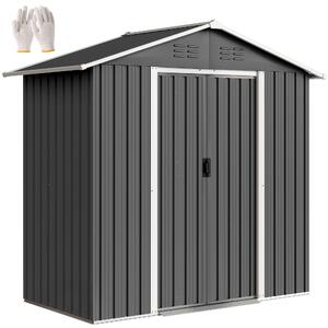 Outsunny plechový zahradní domek 1,8 m² – 194 × 107 × 191 cm, posuvné dveře & 4 větráky, tmavě šedý | Aosom