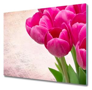 Skleněné deska do kuchyně Růžové tulipány 60x52 cm