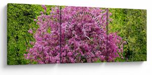 Obraz rozkvetlého stromu na louce (s hodinami) (90x30 cm)