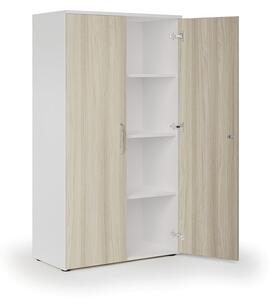 Kancelářská skříň s dveřmi KOMBI, 3 police, 1497x800x400 mm, bílá / dub přírodní