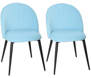 HOMCOM 2× sametová jídelní židle — skořepinový design, ocelové nohy, světle modrá | Aosom