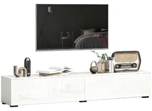 HOMCOM nástěnná TV skříňka, šířka 180 cm, pro TV do 191 cm — moderní obývací skříňka s bezúchytovými dvířky a průchodkami na kabely, lesklá bílá | Aos