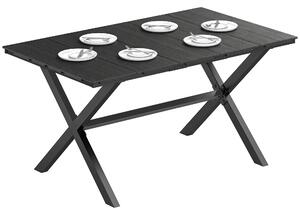 Outsunny obdélný venkovní jídelní stůl, 150 x 90 x 74 cm, HDPE lamelový povrch a práškově lakovaný kovový rám, pro 4–6 osob, nosnost 50 kg, černý | Ao