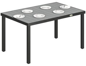 Outsunny obdélný zahradní jídelní stůl, 140 × 90 × 74 cm – ocelový rám a odnímatelná WPC lamelová deska, nosnost 50 kg, šedý — na terasu a balkon | Ao