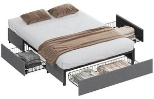 HOMCOM rám manželské postele 140 × 190 cm se 3 úložnými zásuvkami, kovový, šedý | Aosom