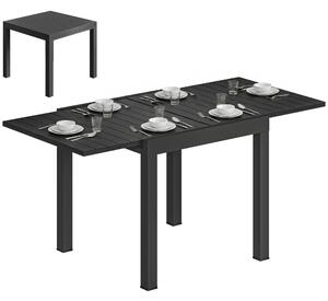 Outsunny rozkládací zahradní stůl pro 4–6 osob, 80/160 x 80 x 75 cm, obdélníkový hliníkový jídelní stůl s deskou v dekoru dřeva, černý | Aosom