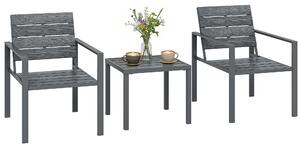 Outsunny 3dílný bistro set — 2 zahradní židle (HDPE) a kovový odkládací stolek pro terasu a balkon, tmavě šedý | Aosom