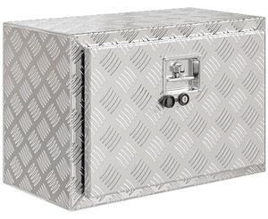 HOMCOM hliníková schránka do pickupu, 60,9 × 35,5 × 40,6 cm, 76 l, diamantový plech, uzamykatelná, výklopné víko, stříbrná | Aosom