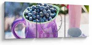 Obraz - borůvky v hrníčku (s hodinami) (90x30 cm)