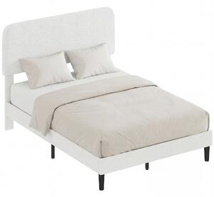 HOMCOM čalouněná postel (sherpa), 135 × 190 cm — výškově nastavitelné čelo, dřevěné lamely, bílá | Aosom