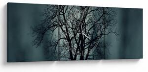 Obraz stromu v zatmění (s hodinami) (90x30 cm)