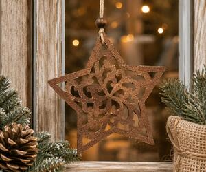 Dřevěná závěsná hvězda s ornamentem – oboustranná – 20 cm 3001318