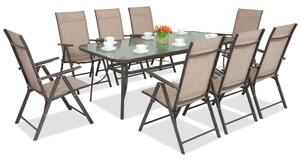 Hnědý Modena/Rosario ocelový jídelní nábytek pro 8 osob s velkým stolem 200 cm Garden Point