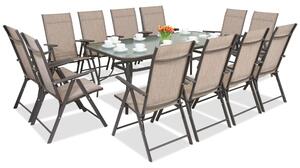 Hnědý Modena/Rosario ocelový jídelní nábytek pro 12 osob s velkým stolem 200 cm Garden Point