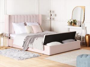 Růžová čalouněná sametová postel s malým úložným prostorem 180 x 200 cm NOYERS