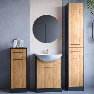 Koupelnový nábytek se zrcadlem SLIDO MINI černý / dub artisan