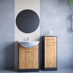 Koupelnový nábytek se zrcadlem NEPPA MINI černý / dub artisan