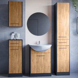 Koupelnový nábytek se zrcadlem SLIDO černý / dub artisan