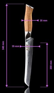 Gudaro - Damaškový kuchyňský nůž na pečivo TAKUMI 8", délka 20 cm, ořech