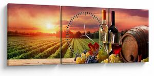 Obraz vinice s vínem (s hodinami) (90x30 cm)