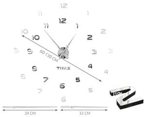 Ruhhy 22143 Designové 3D nalepovací hodiny 130 cm stříbrná