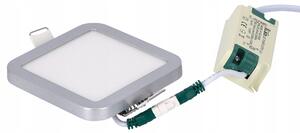 Stříbrný zápustný LED panel 6 W, studená bílá, úhel 120°, 90 × 90 mm
