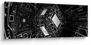 Obraz abstraktní krychle (s hodinami) (90x30 cm)
