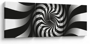 Abstraktní obraz černobílé spirály (s hodinami) (90x30 cm)