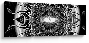 Obraz černobílých ornamentů (s hodinami) (90x30 cm)