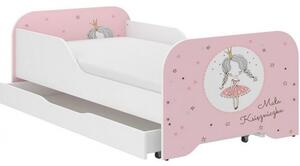 Dětská postel se zábranou a úložným prostorem 70x140 PRINCESS - bílá / růžová