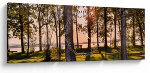 Obraz stromů u jezera (s hodinami) (90x30 cm)