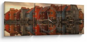 Obraz barevných domečků (s hodinami) (90x30 cm)